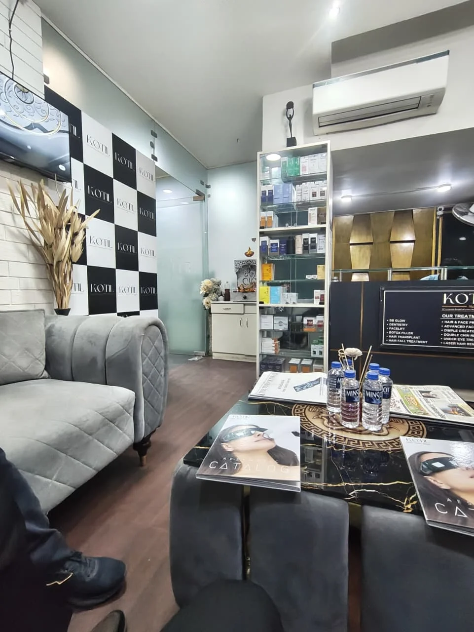 Product shelves and consultation lounge