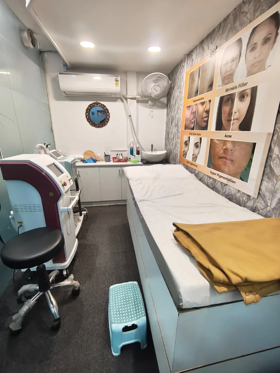 Treatment room with skin-analysis wall